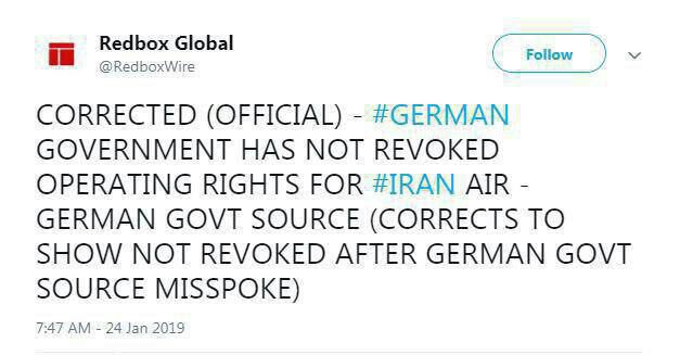 ♦️تکذیب خبر تحریم ایران ایر