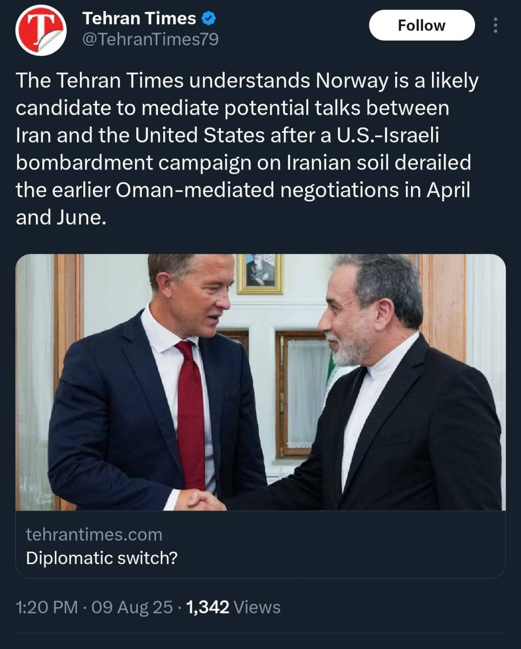 تهران تایمز: نروژ میزبان مذاکرات ایران و آمریکا خواهد بود