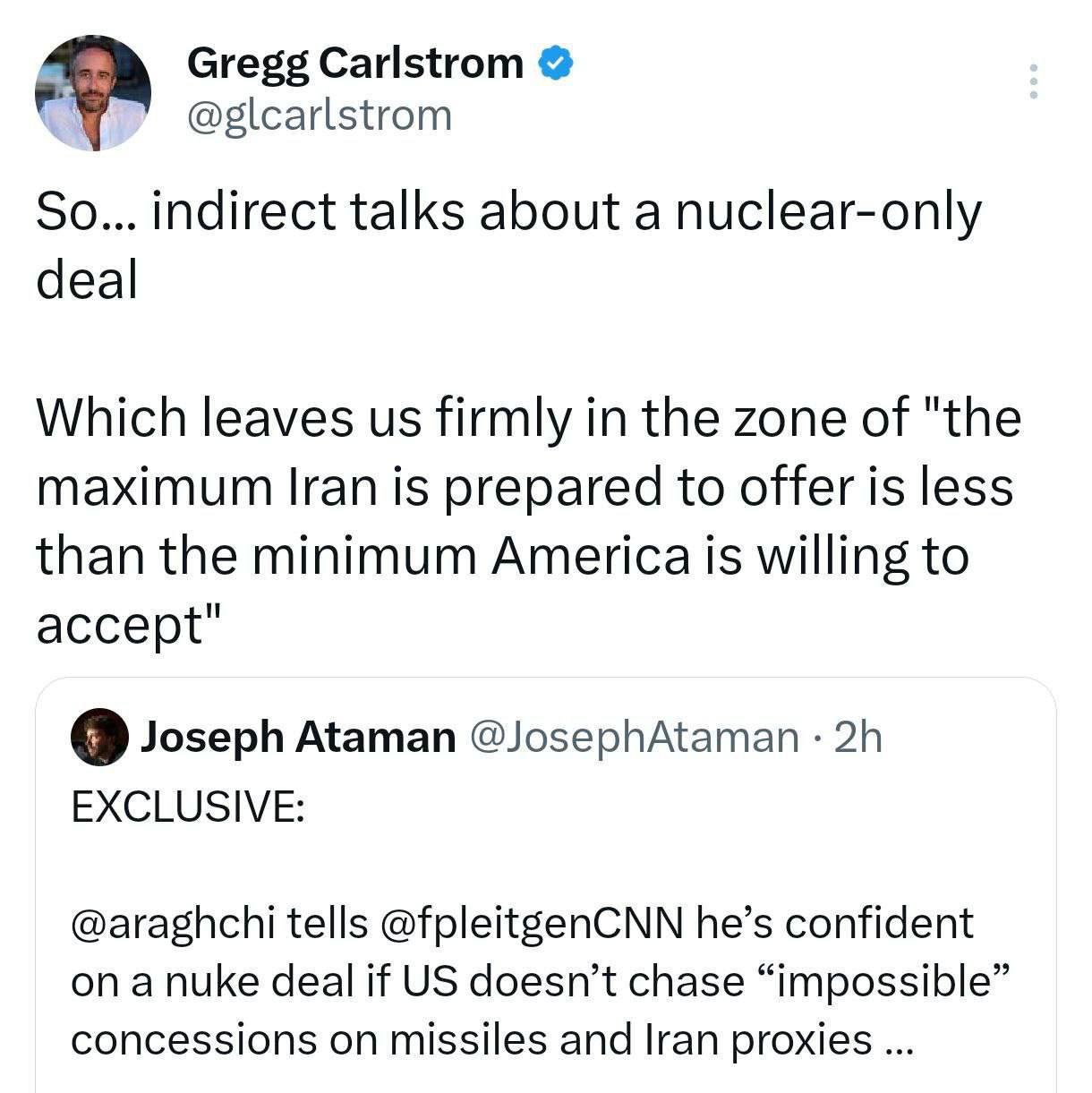 خبرنگار اکونومیست: گفت‌وگوهای غیرمستقیم درباره یک توافق صرفاً هسته‌ای همچنان ادامه دارد، اما شکاف میان دو طرف پابرجاست به‌گونه‌ای که حداکثر امتیازی که ایران حاضر به ارائه است، کمتر از حداقل چیزی است که آمریکا می‌پذیرد!